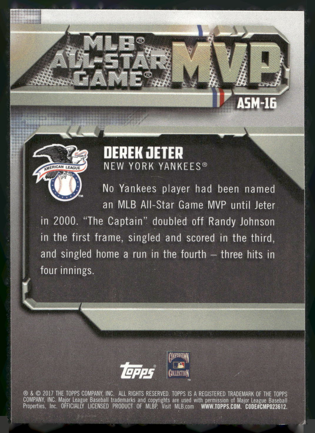 2017 Topps #ASM-16 Derek Jeter All-Star Game MVP