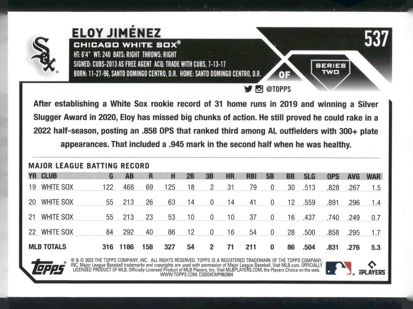 2023 Topps #537 Eloy Jiménez