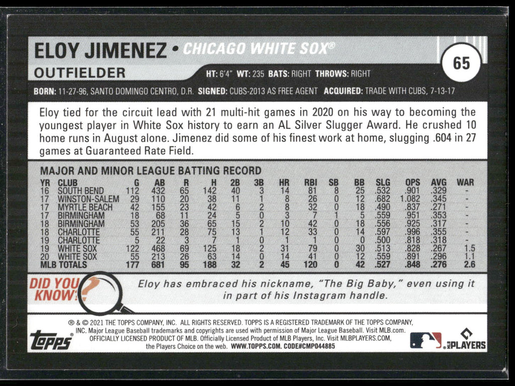 2021 Topps Big League #65 Eloy Jimenez