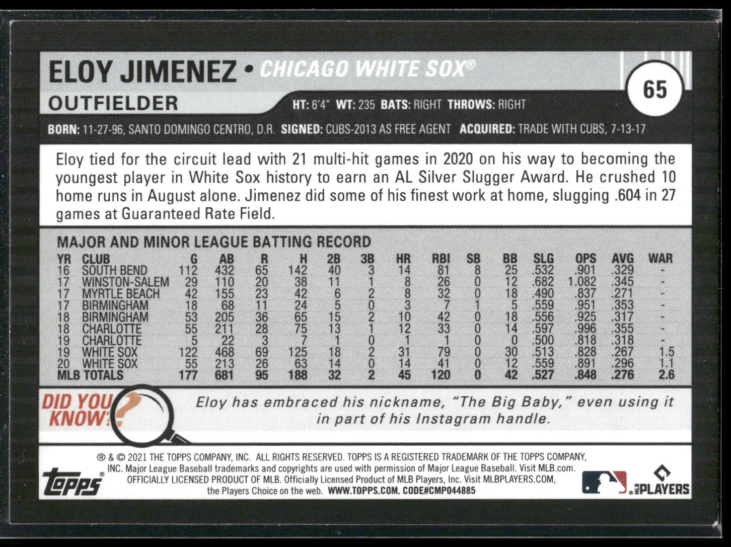 2021 Topps Big League #65 Eloy Jimenez