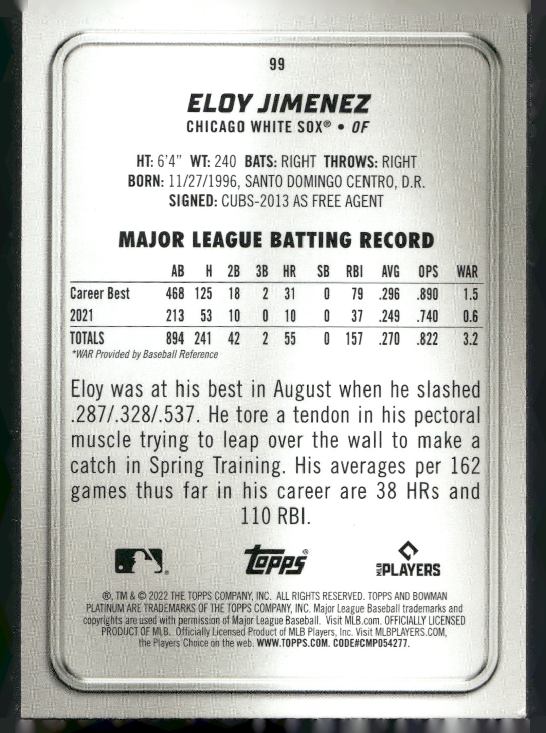2022 Bowman Platinum #99 Eloy Jimenez