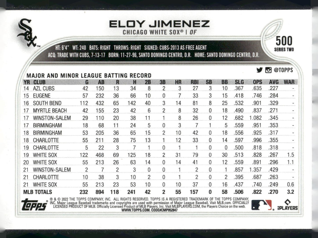 2022 Topps #500 Eloy Jimenez
