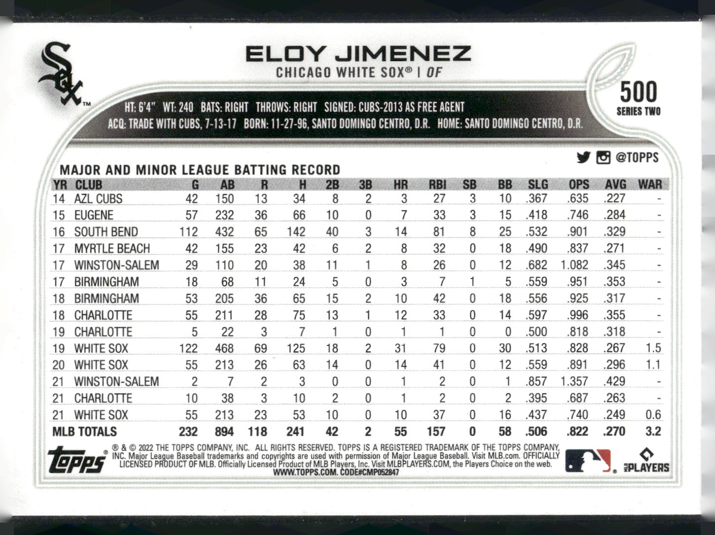 2022 Topps #500 Eloy Jimenez