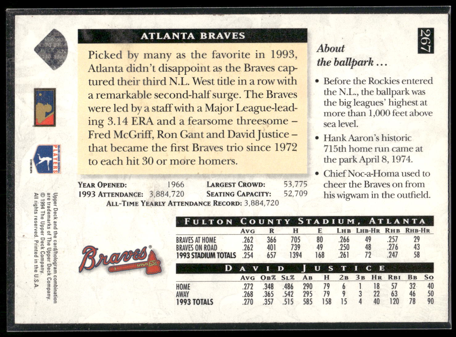 1994 Upper Deck #267 David Justice