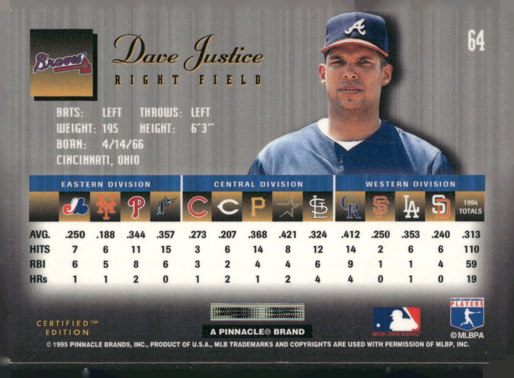 1995 Select Certified #64 Dave Justice