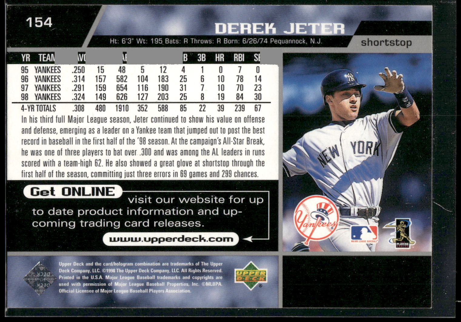 1999 Upper Deck #154 Derek Jeter