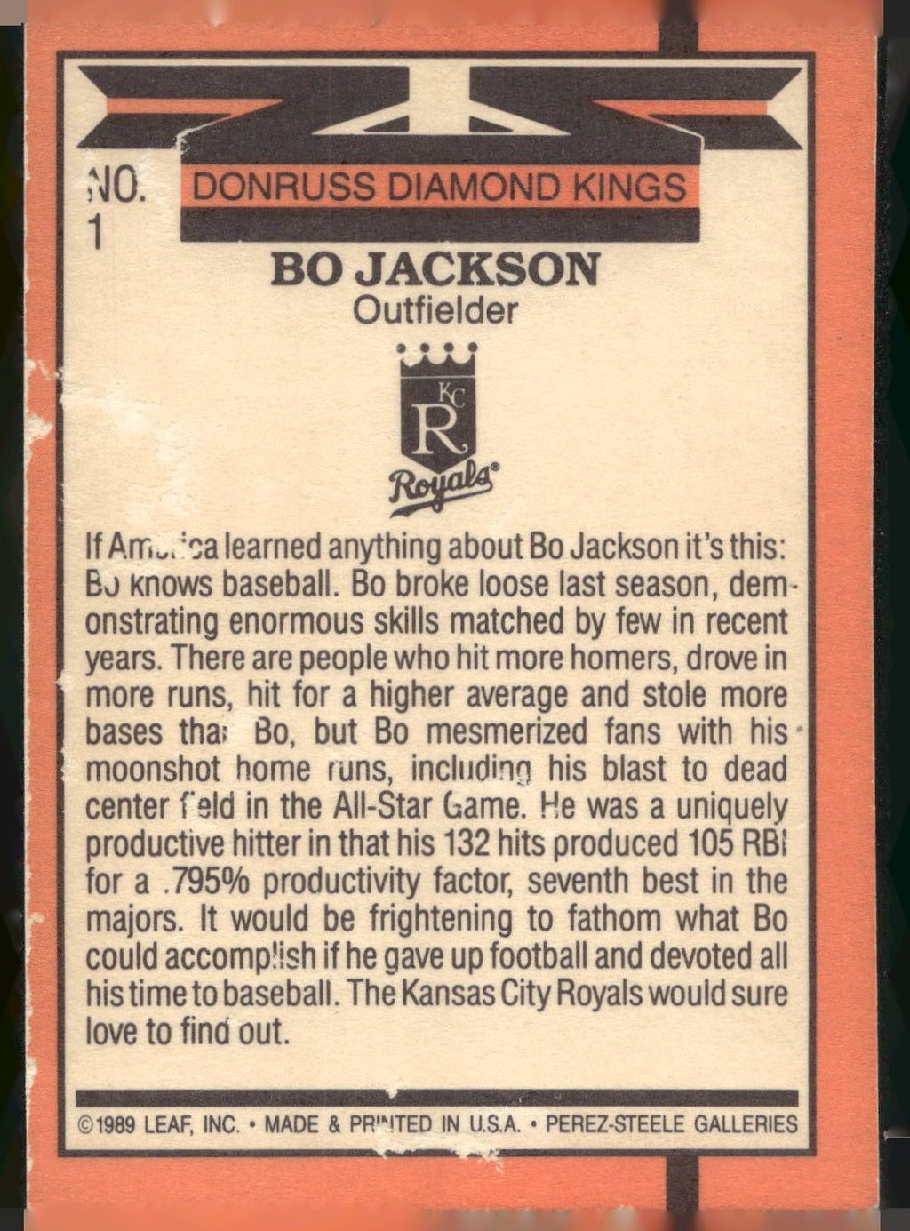 1990 Donruss #1 Bo Jackson
