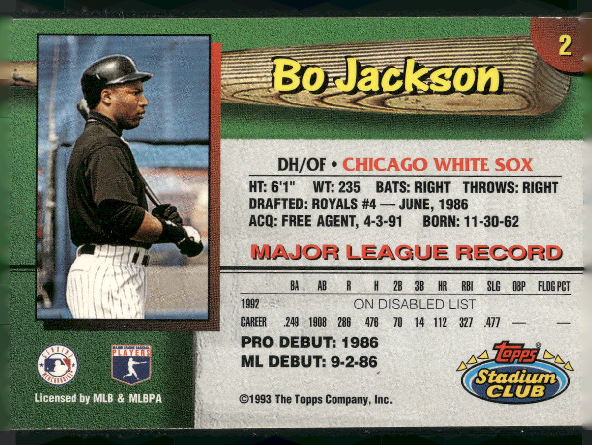 1993 Stadium Club Chicago White Sox #2 Bo Jackson