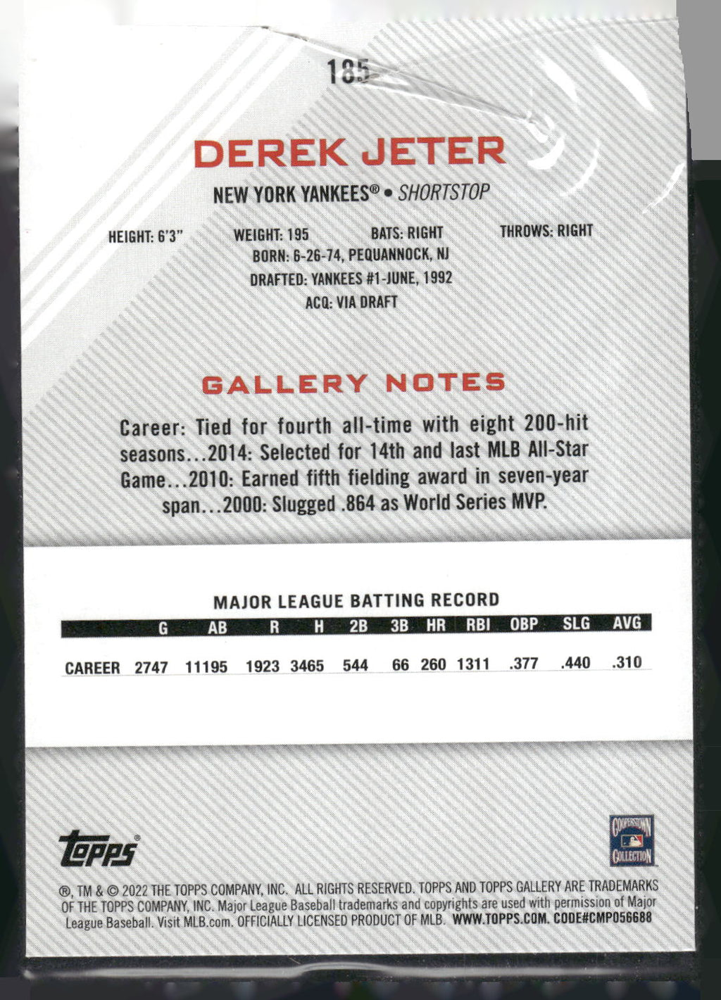 2022 Topps Gallery #185 Derek Jeter