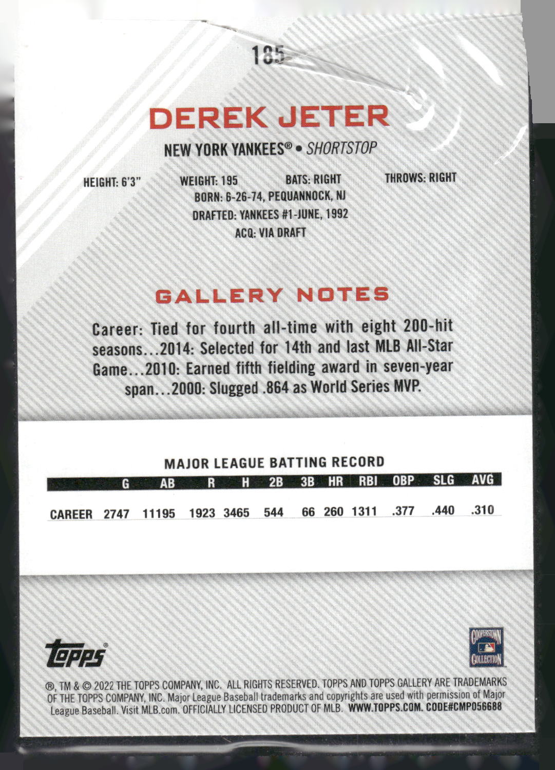 2022 Topps Gallery #185 Derek Jeter