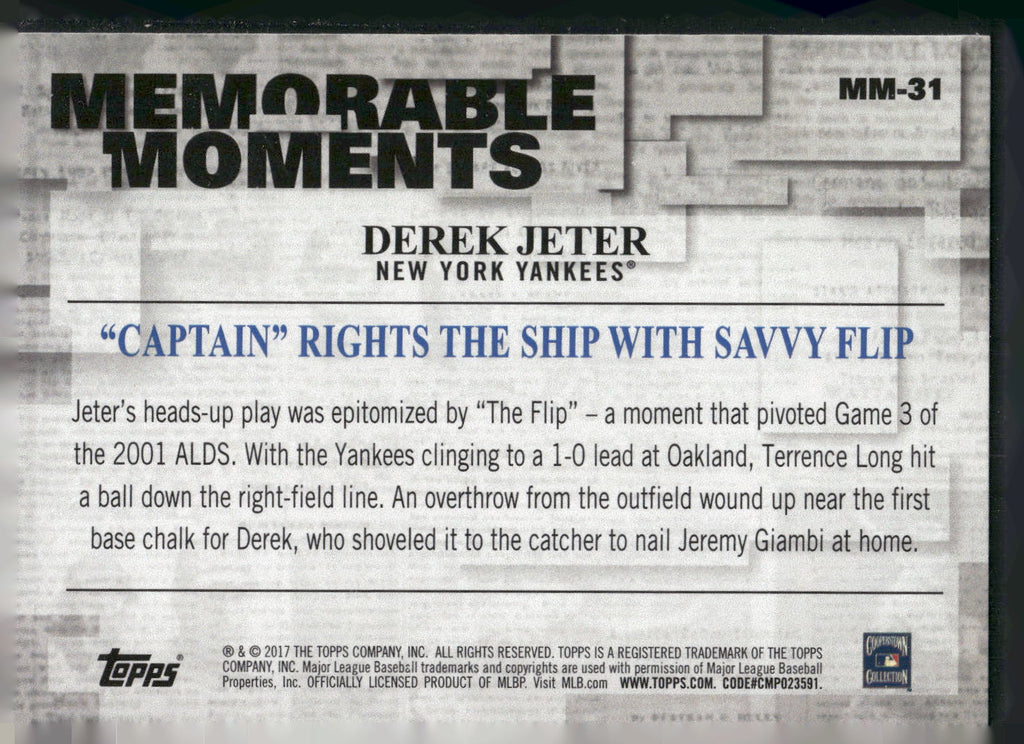 2017 Topps #MM-31 Derek Jeter Memorable Moments