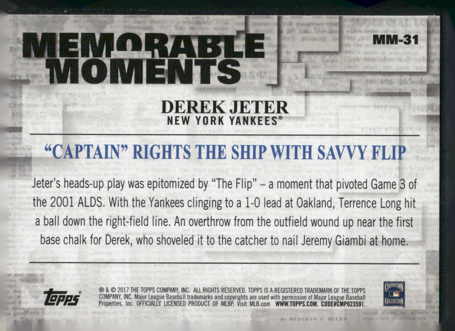 2017 Topps #MM-31 Derek Jeter Memorable Moments