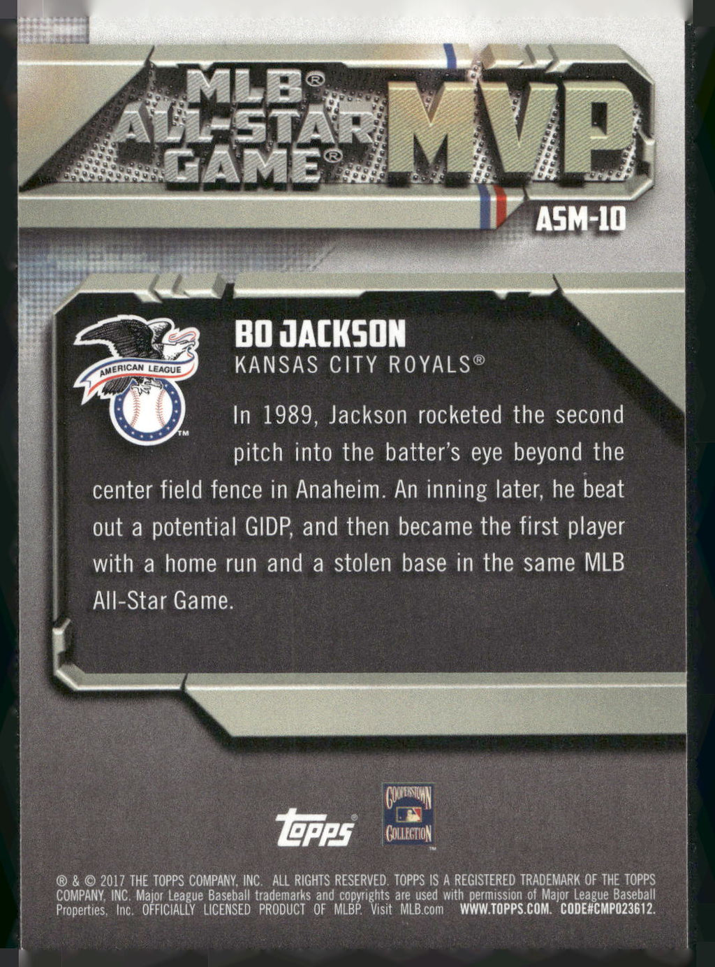 2017 Topps #ASM-10 Bo Jackson All-Star Game MVP