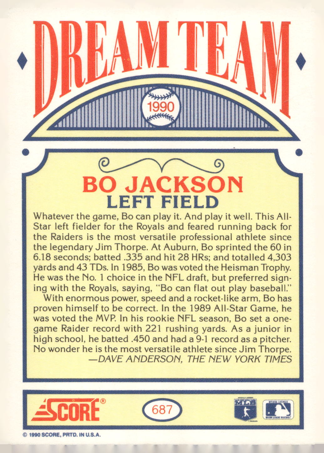 1990 Score #687 Bo Jackson