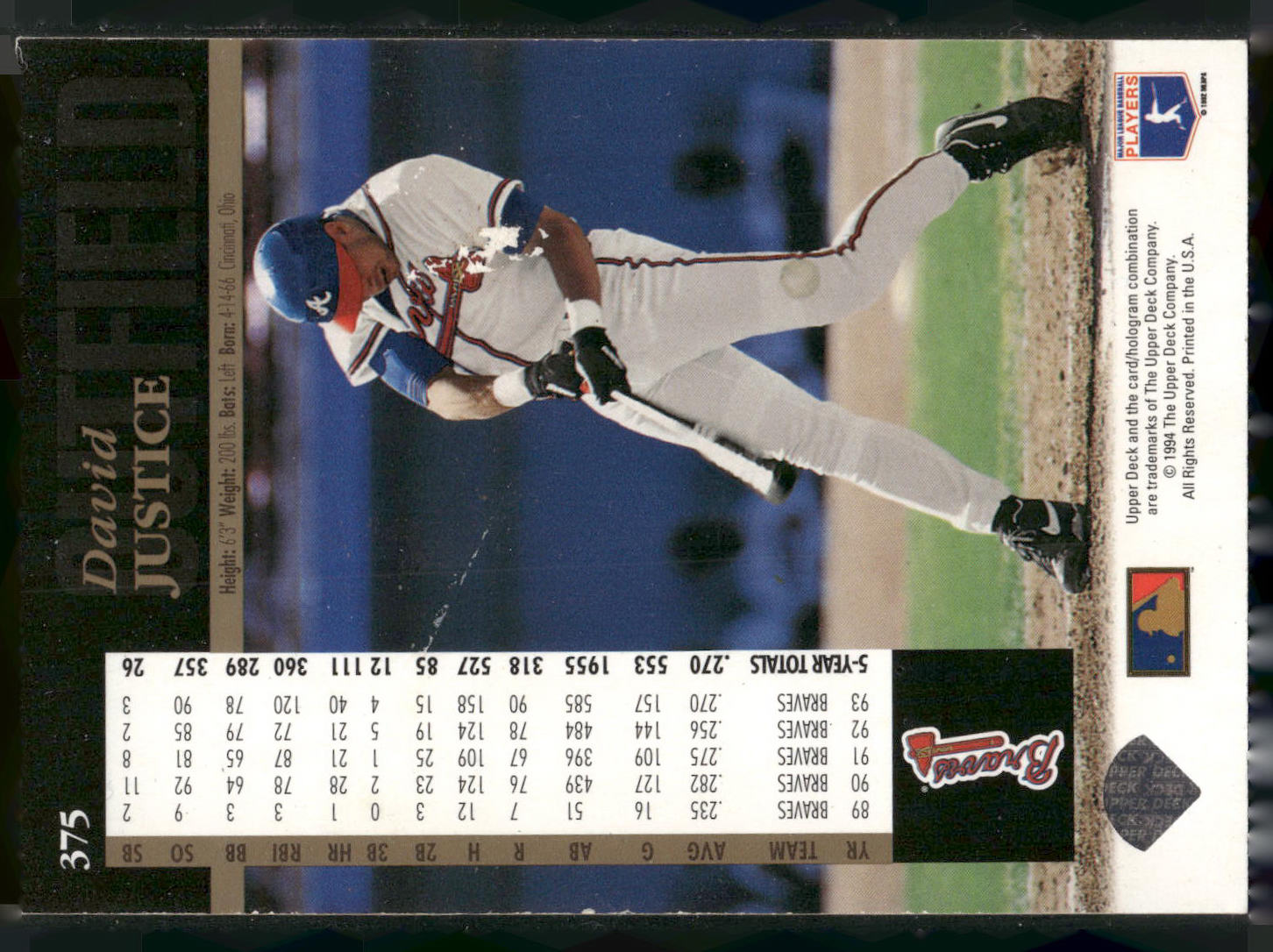 1994 Upper Deck #375 David Justice Electric Diamond