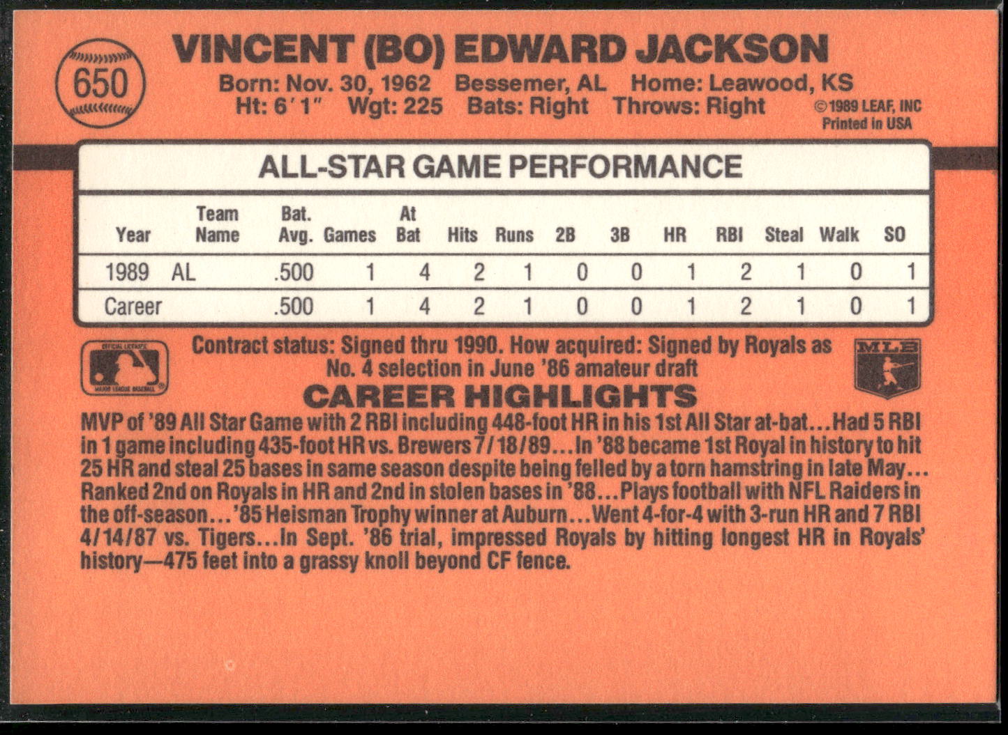 1990 Donruss #650 Bo Jackson