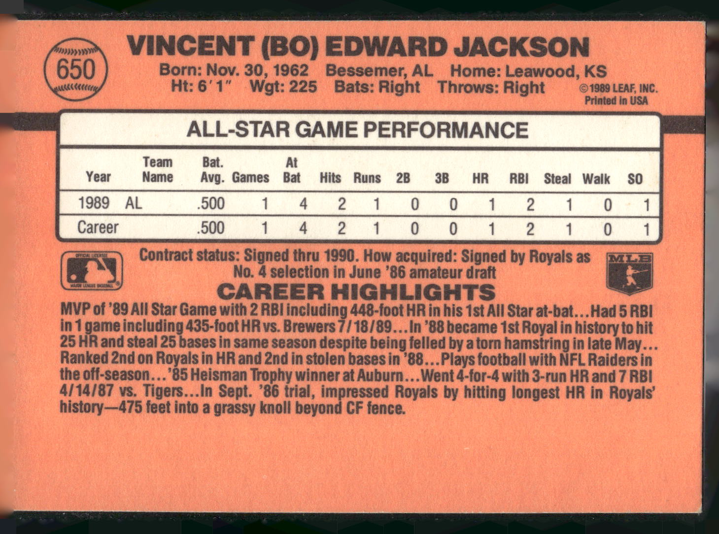 1990 Donruss #650 Bo Jackson