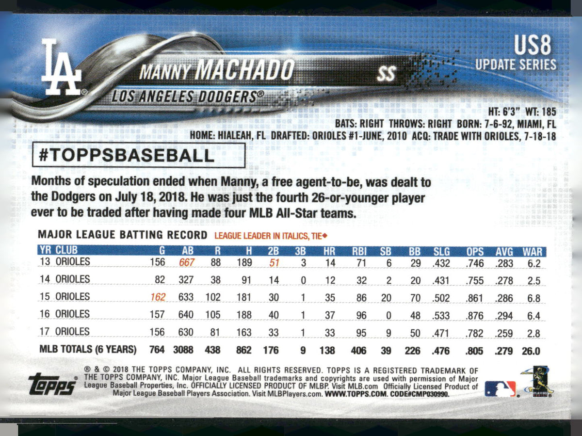 2018 Topps Update #US8 Manny Machado