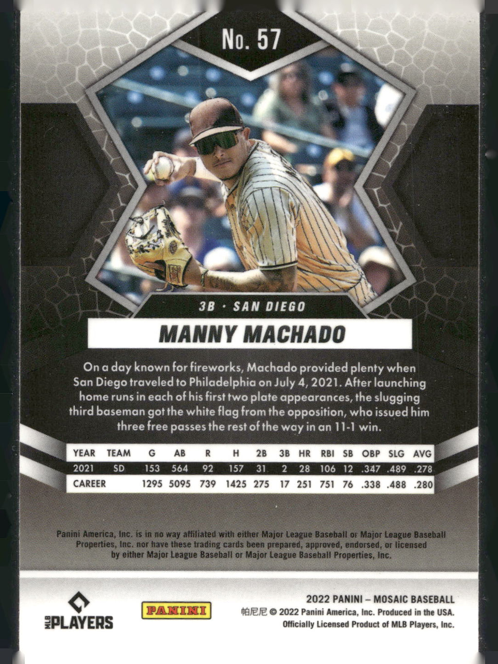 2022 Panini Mosaic #57 Manny Machado
