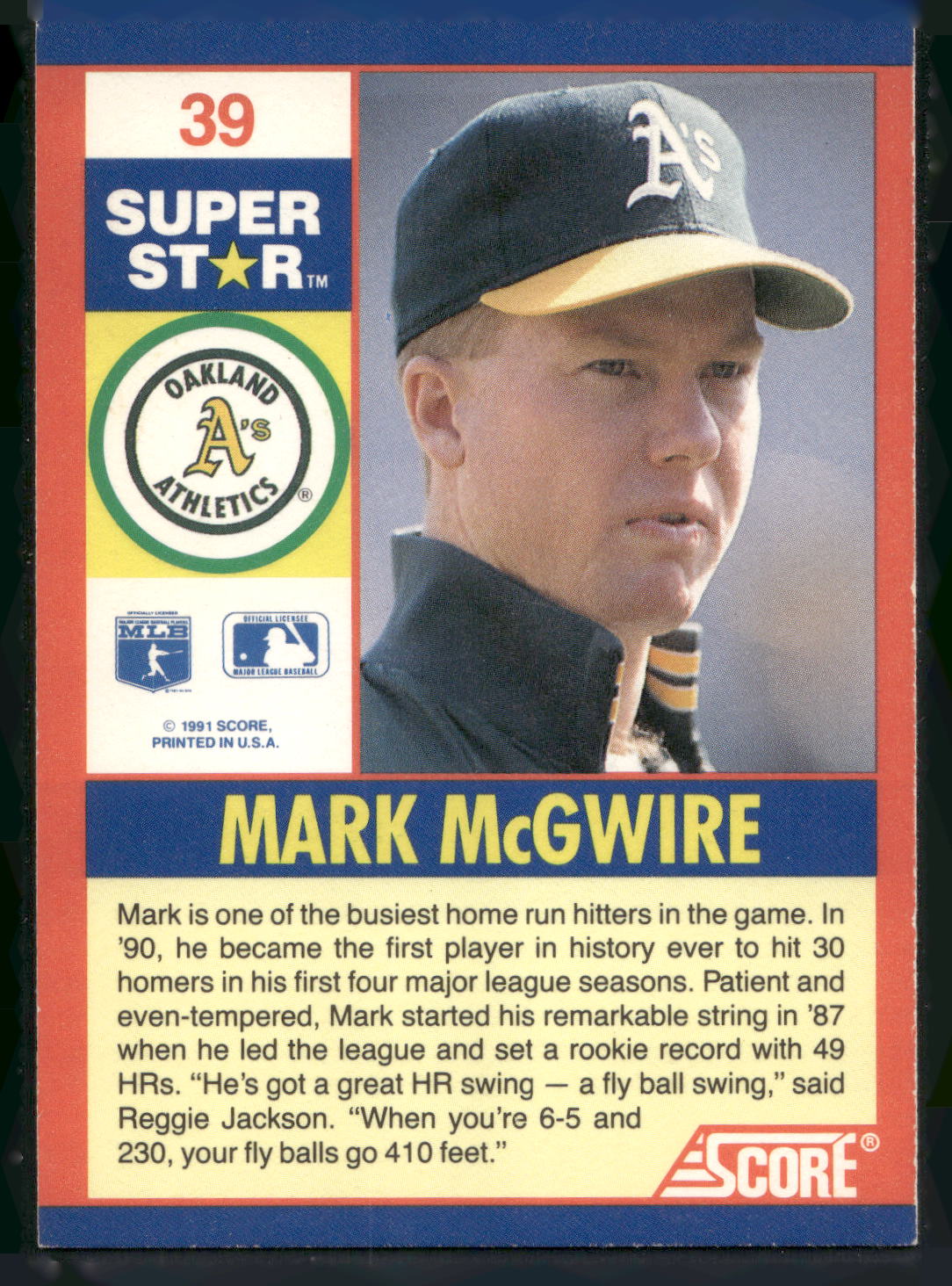 1991 Score 100 Superstars #39 Mark McGwire