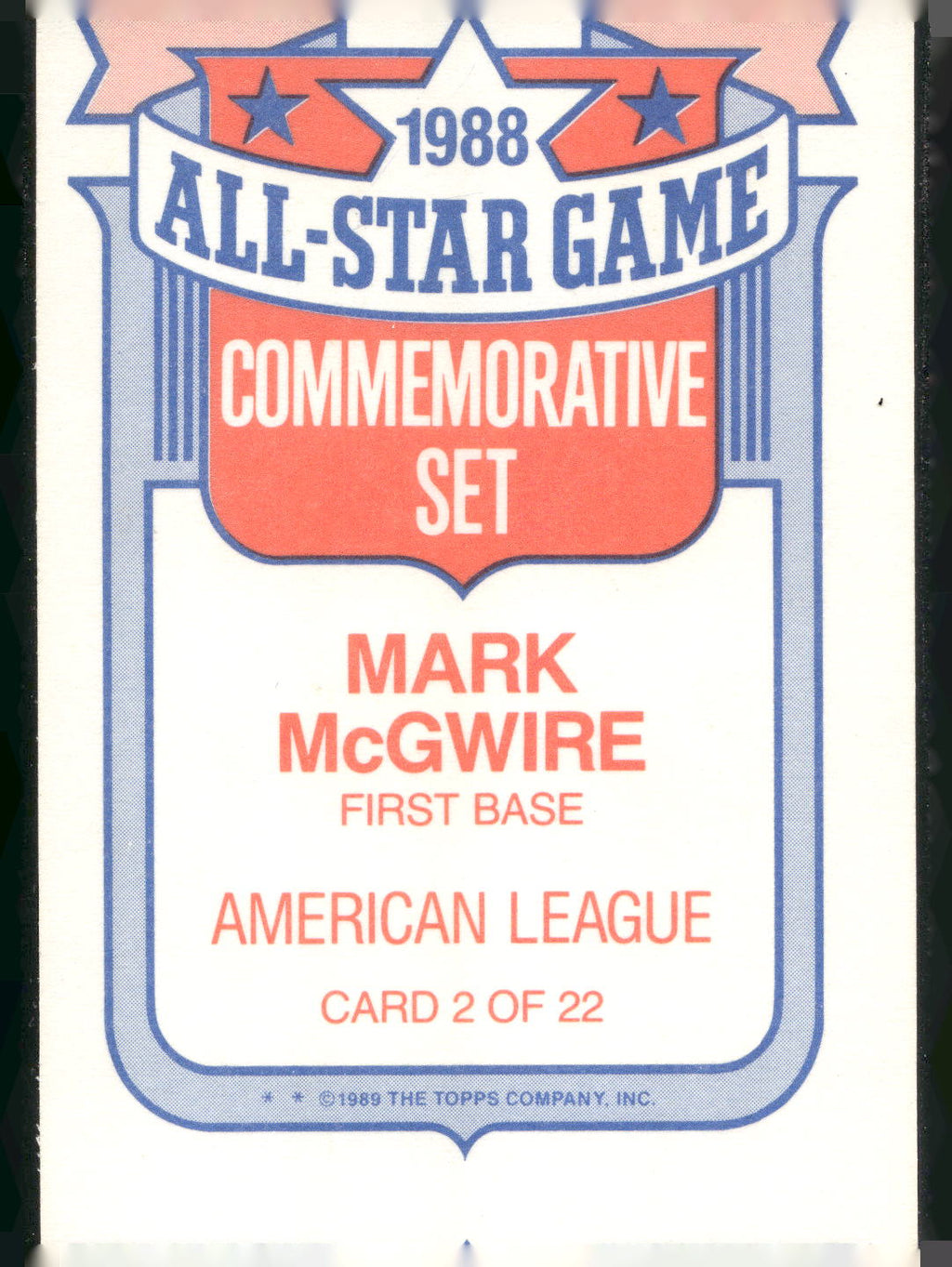1989 Topps #2 Mark McGwire Glossy All-Stars
