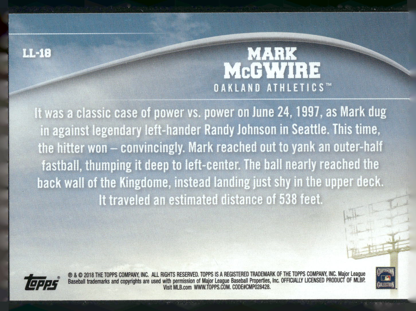 2018 Topps #LL-18 Mark McGwire Longball Legends