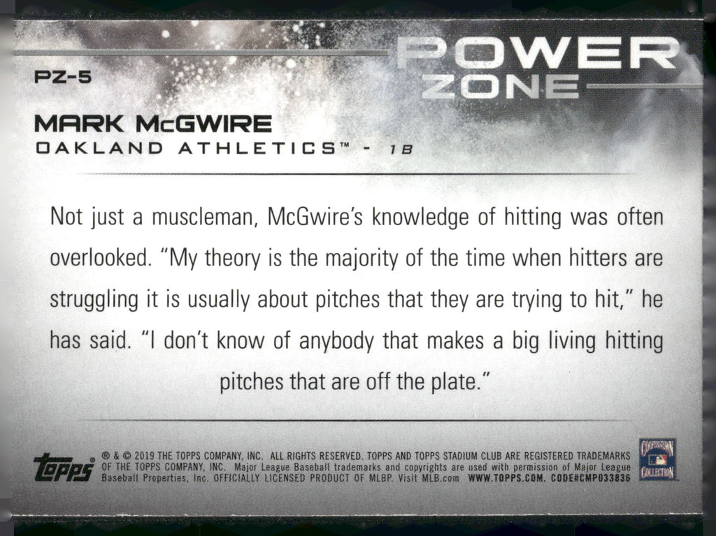 2019 Stadium Club #PZ-5 Mark McGwire Power Zone