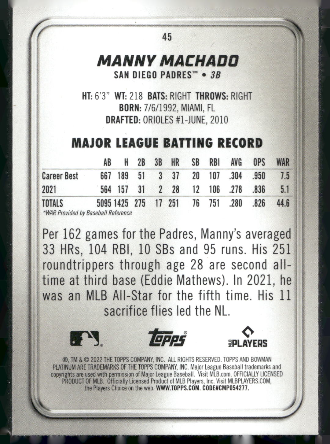 2022 Bowman Platinum #45 Manny Machado