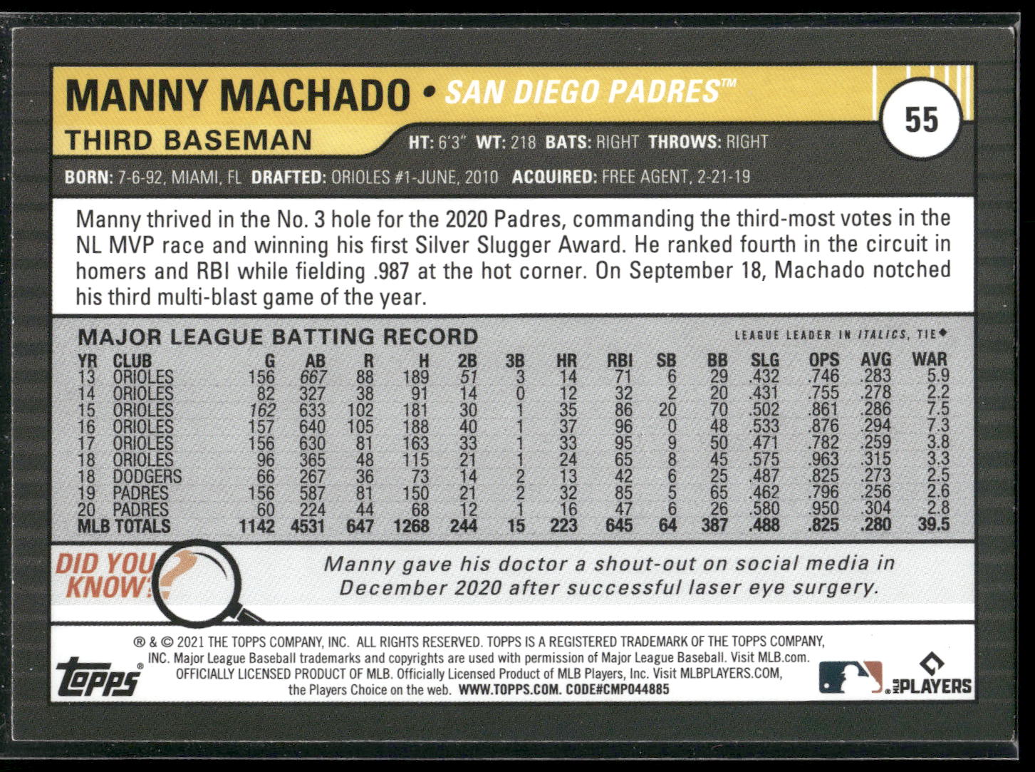 2021 Topps Big League #55 Manny Machado