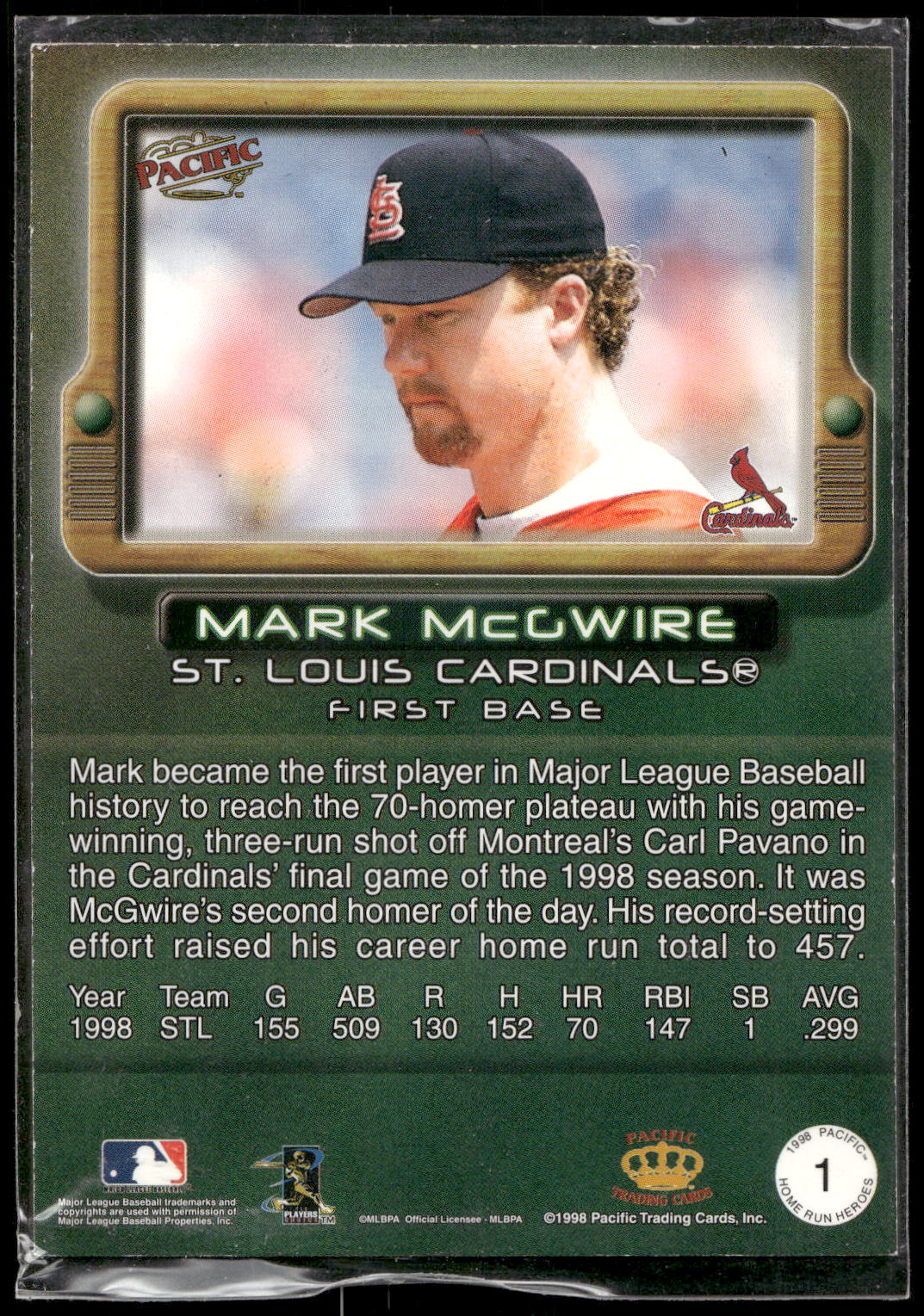 1998 Pacific Home Run Heroes #1 Mark McGwire