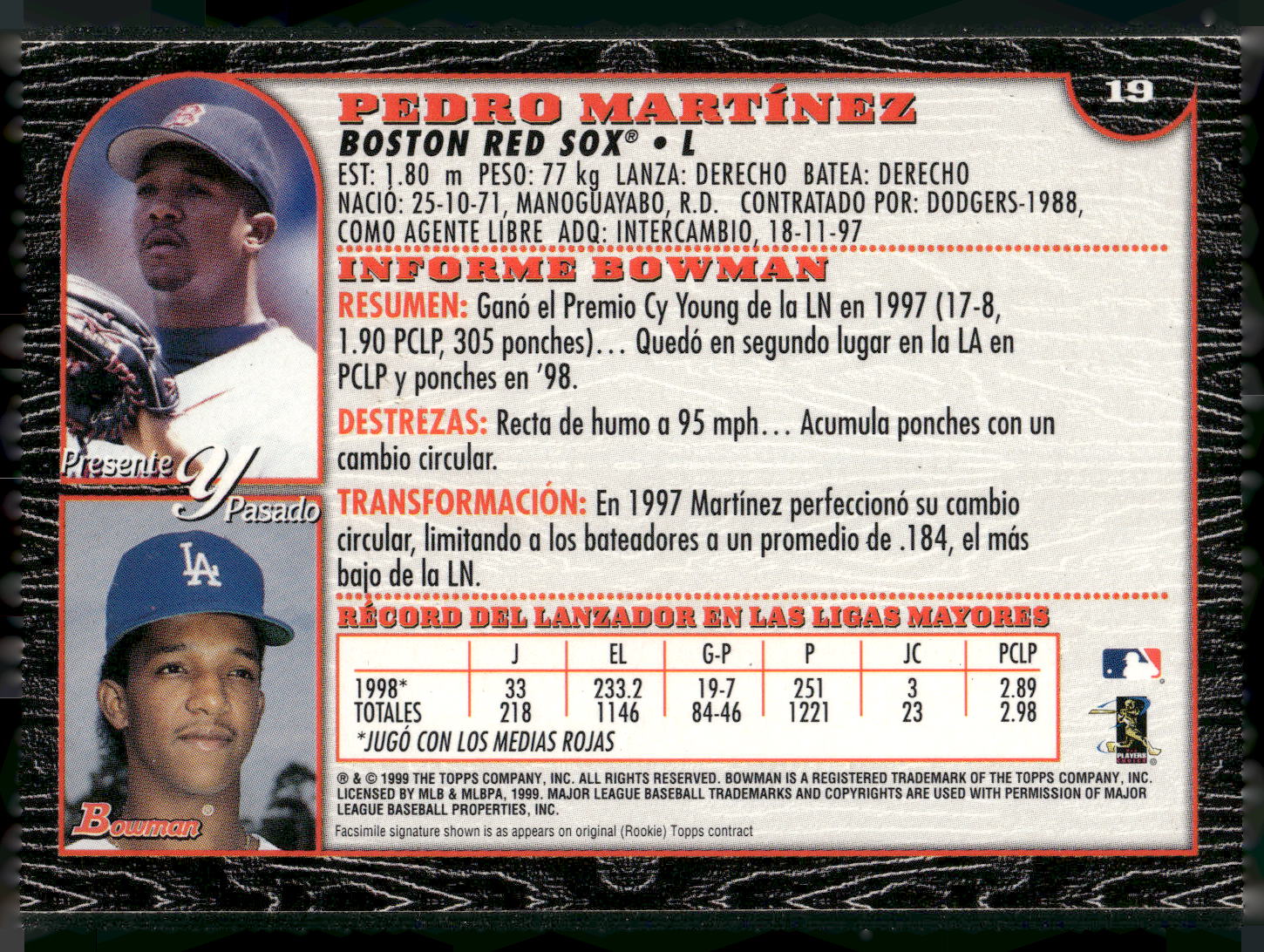 1999 Bowman #19 Pedro Martinez International