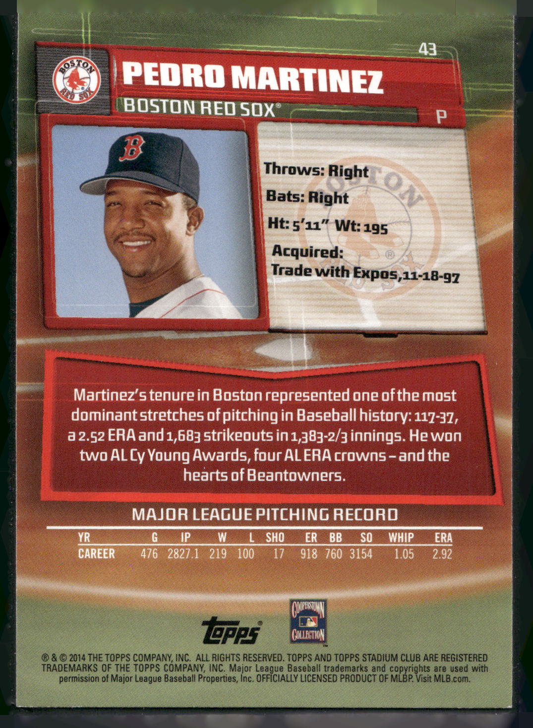 2014 Stadium Club #43 Pedro Martinez