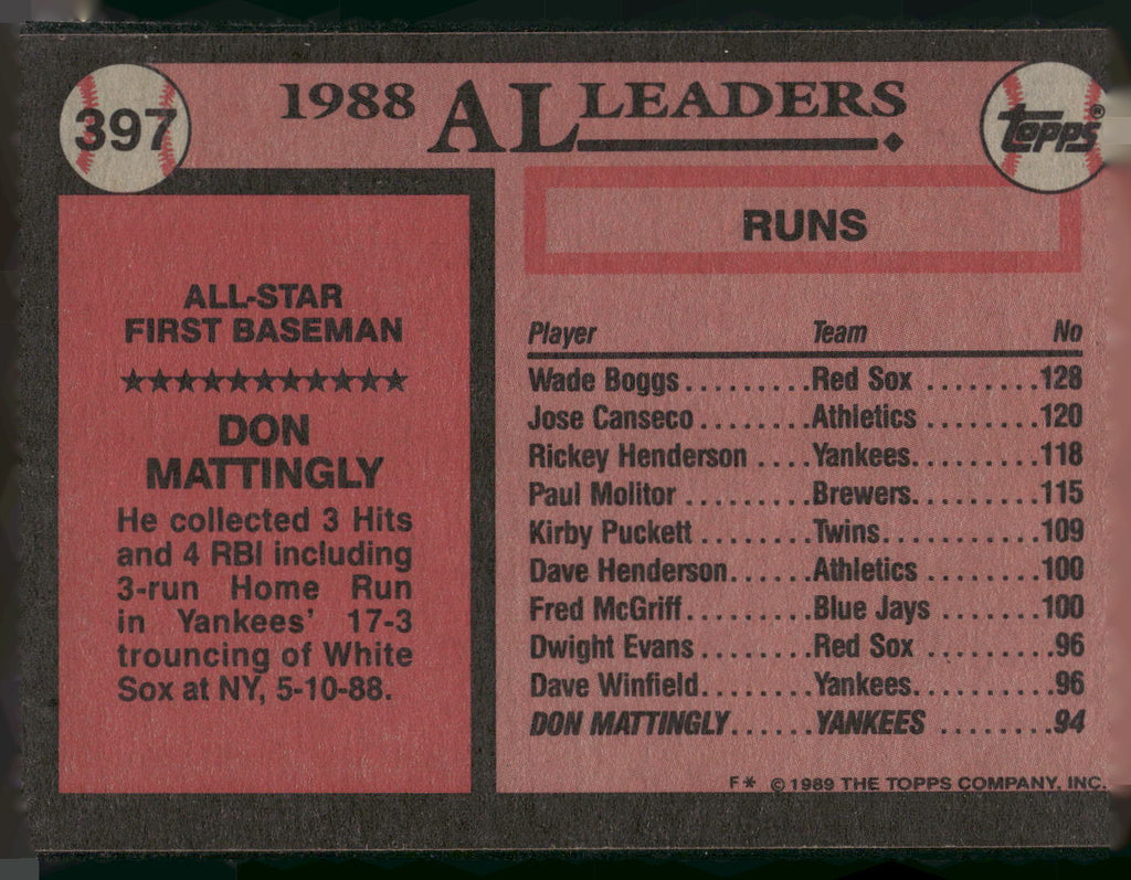 1989 Topps #397 Don Mattingly