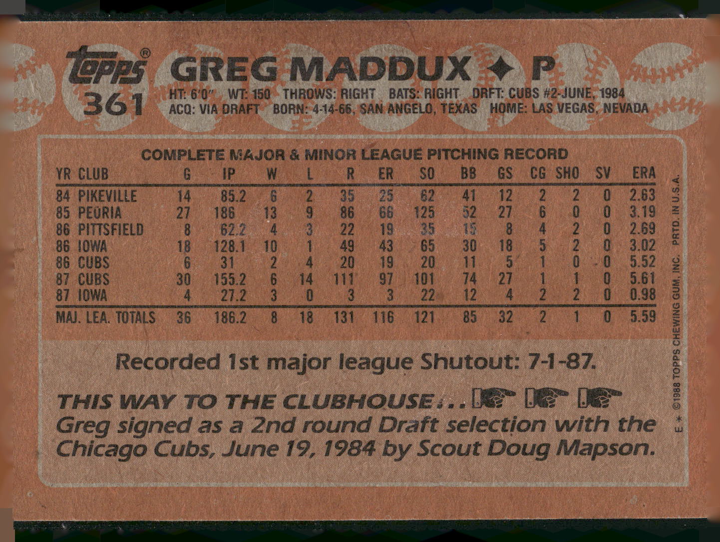 1988 Topps #361 Greg Maddux