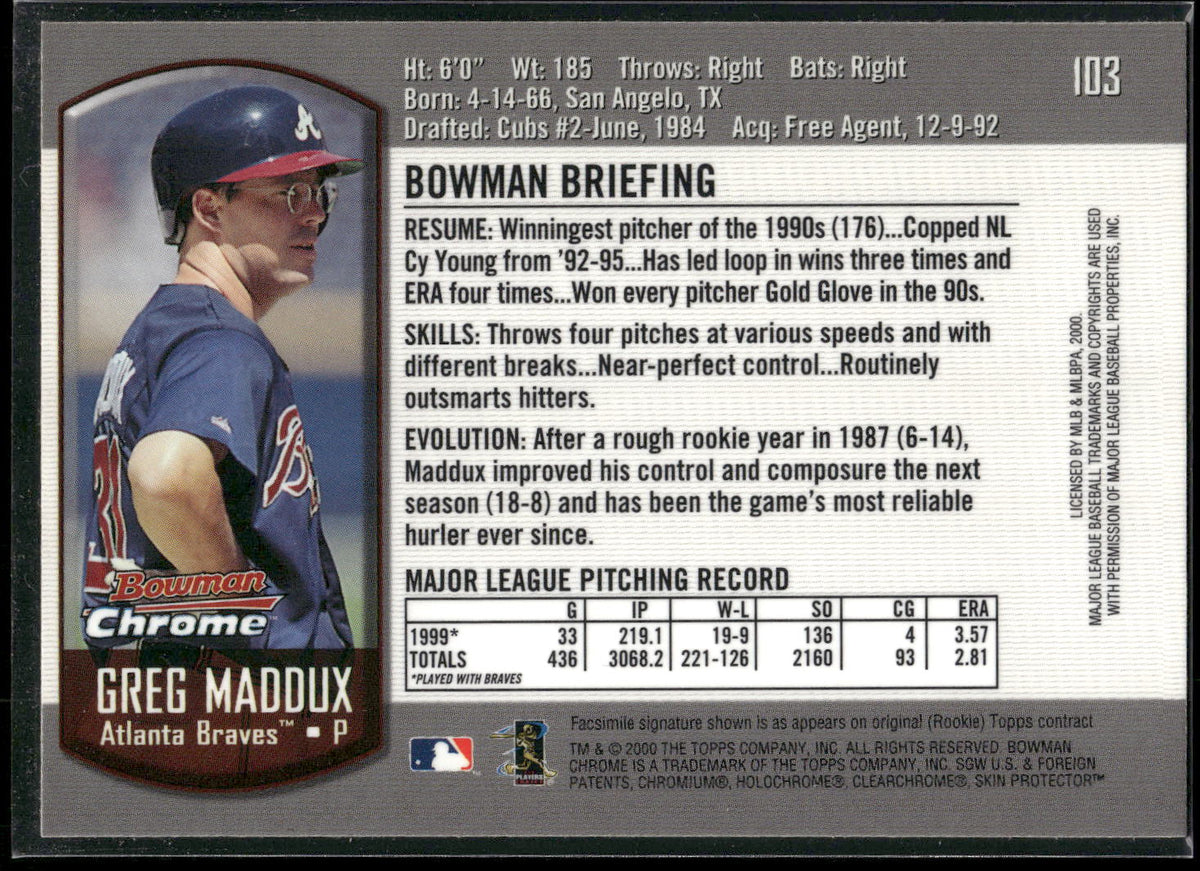 2000 Bowman Chrome #103 Greg Maddux