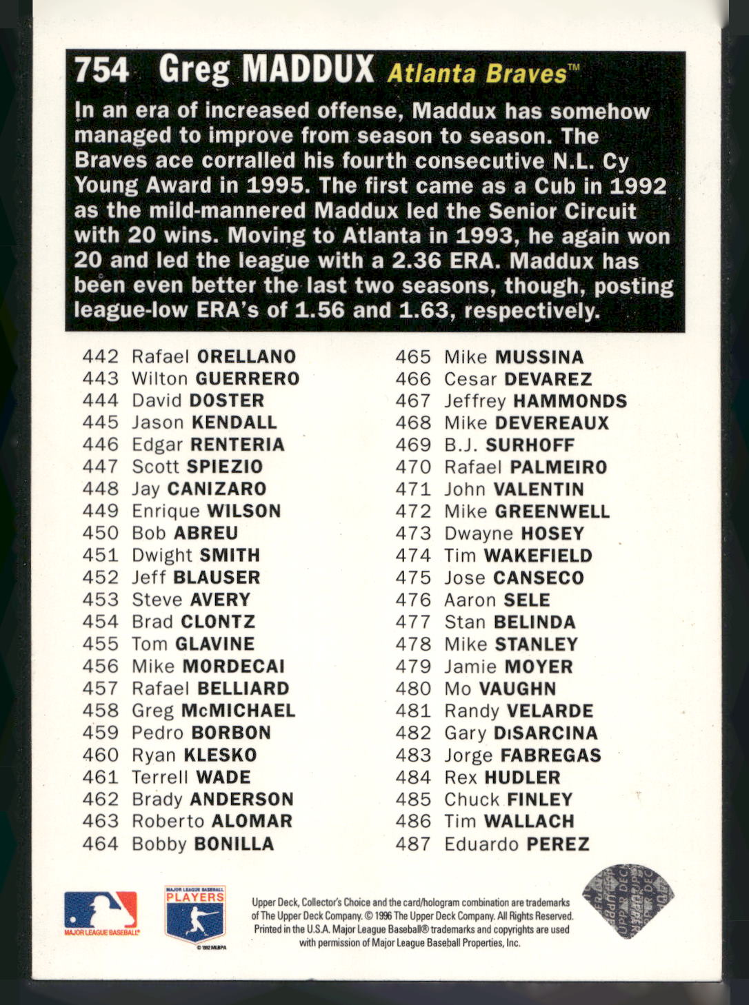 1996 Collector's Choice #754 Greg Maddux