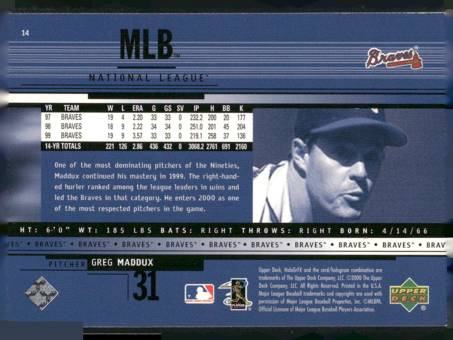 2000 Upper Deck HoloGrFX #14 Greg Maddux
