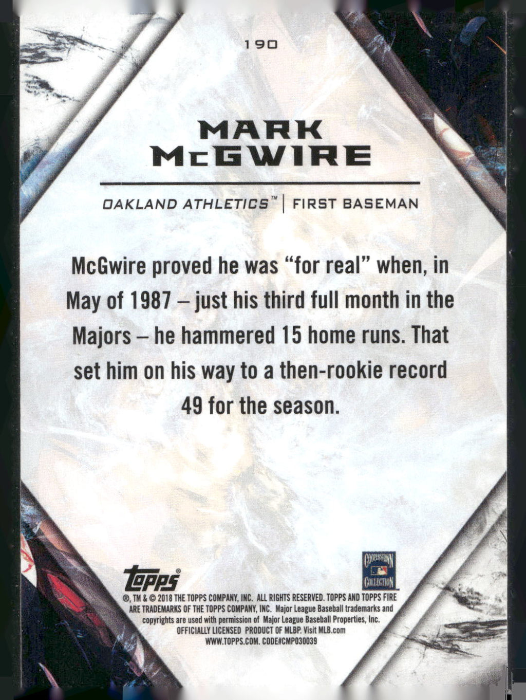 2018 Topps Fire #190 Mark McGwire