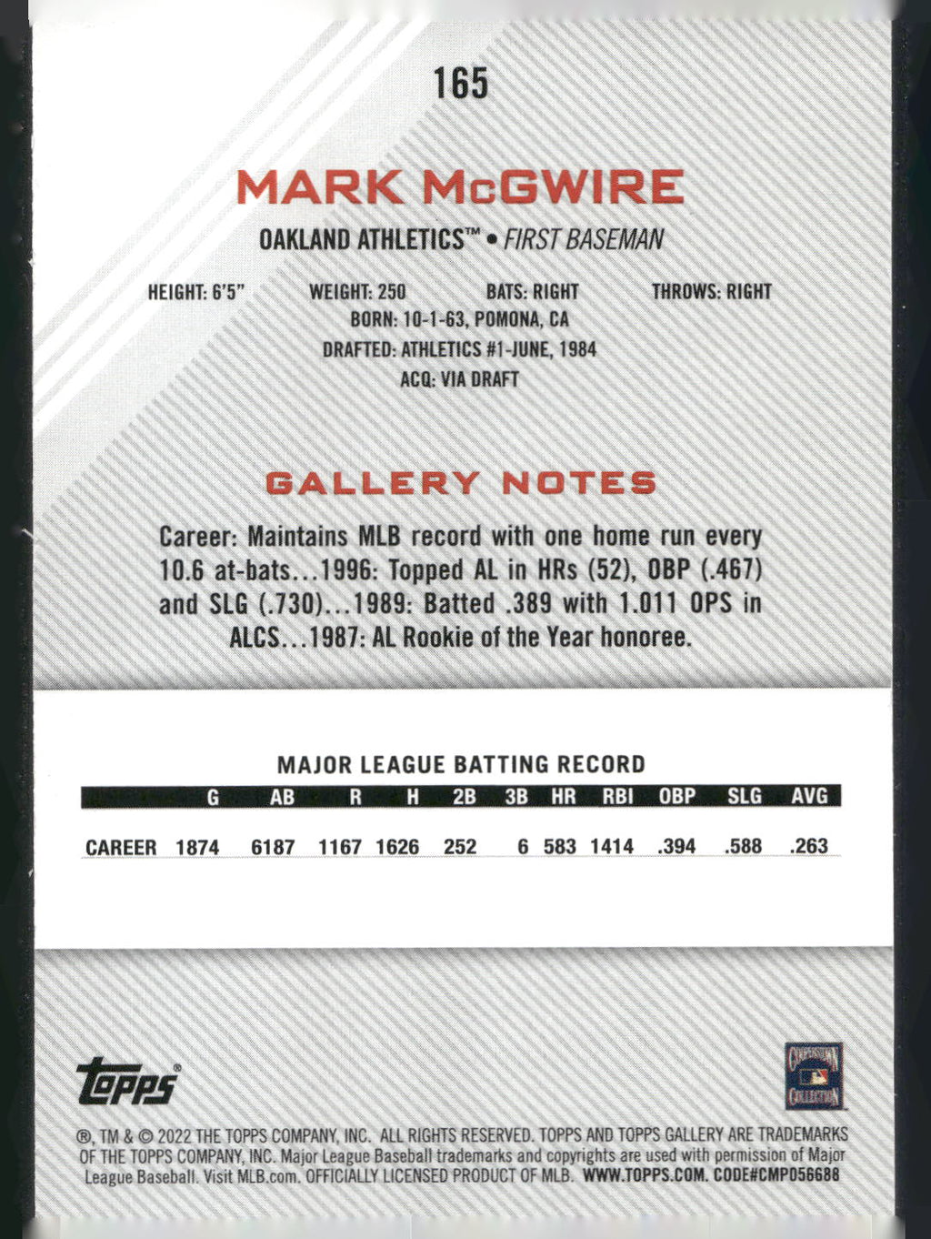 2022 Topps Gallery #165 Mark McGwire