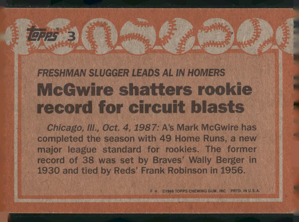 1988 Topps #3a Mark McGwire