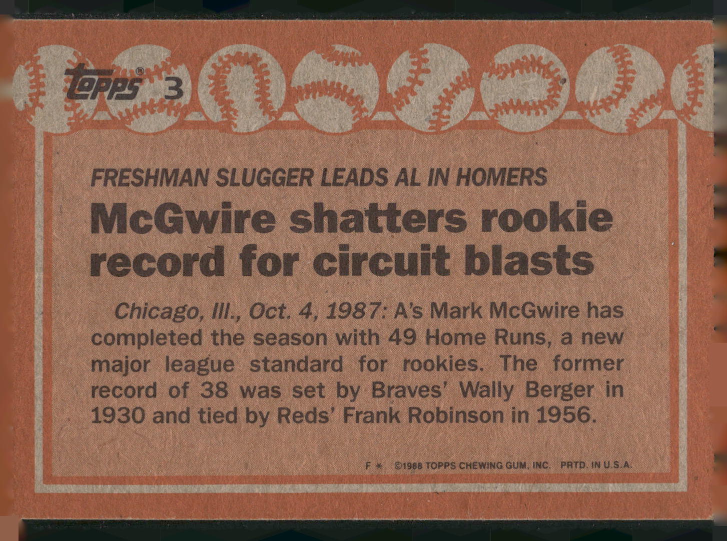 1988 Topps #3a Mark McGwire