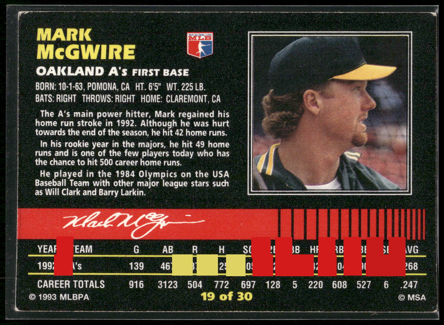 1993 Post Cereal #19 Mark McGwire