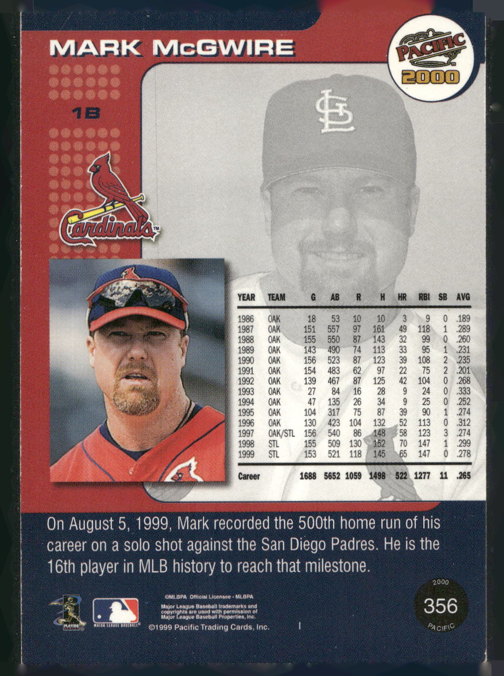 2000 Pacific #356b Mark McGwire