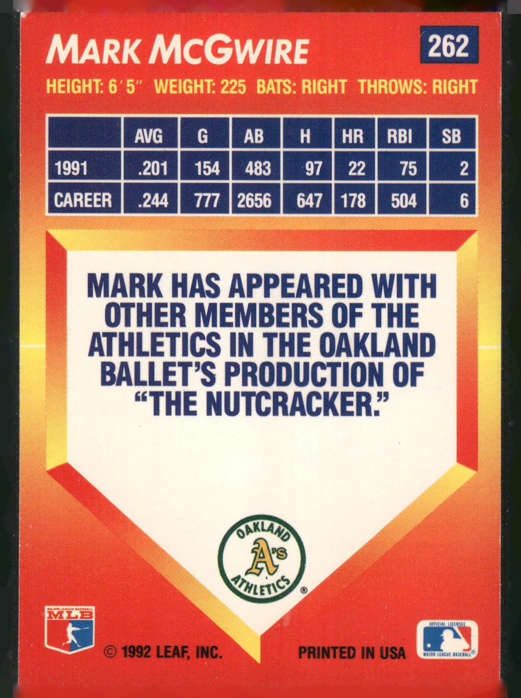 1992 Triple Play #262 Mark McGwire