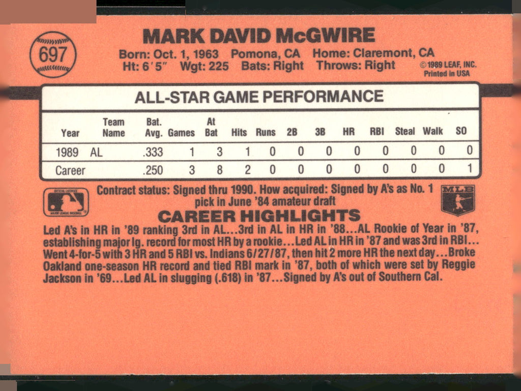 1990 Donruss #697 Mark McGwire