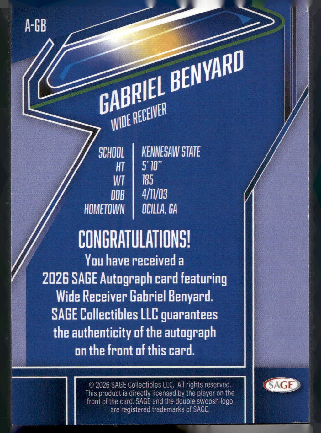 2026 SAGE #A-GB Gabriel Benyard
