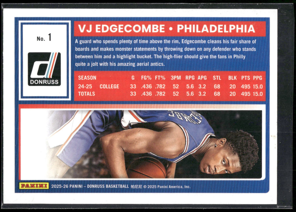 2025-26 Donruss #1 VJ Edgecombe Holo Green Laser