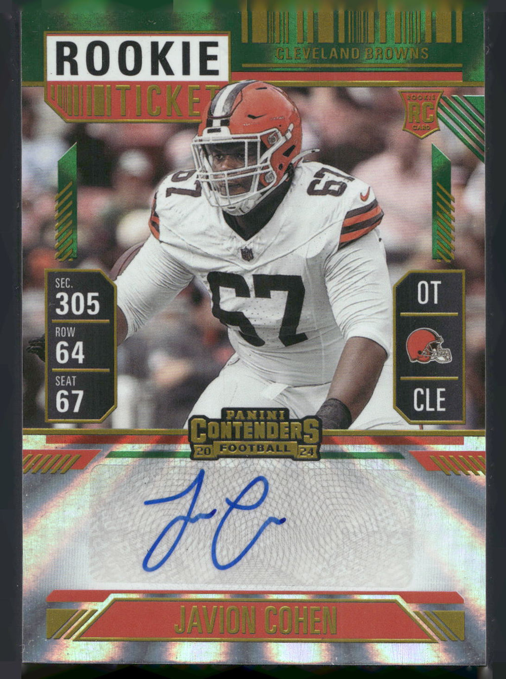 2024 Panini Contenders #290 Javion Cohen Opening Kickoff (Green Laser) Ticket