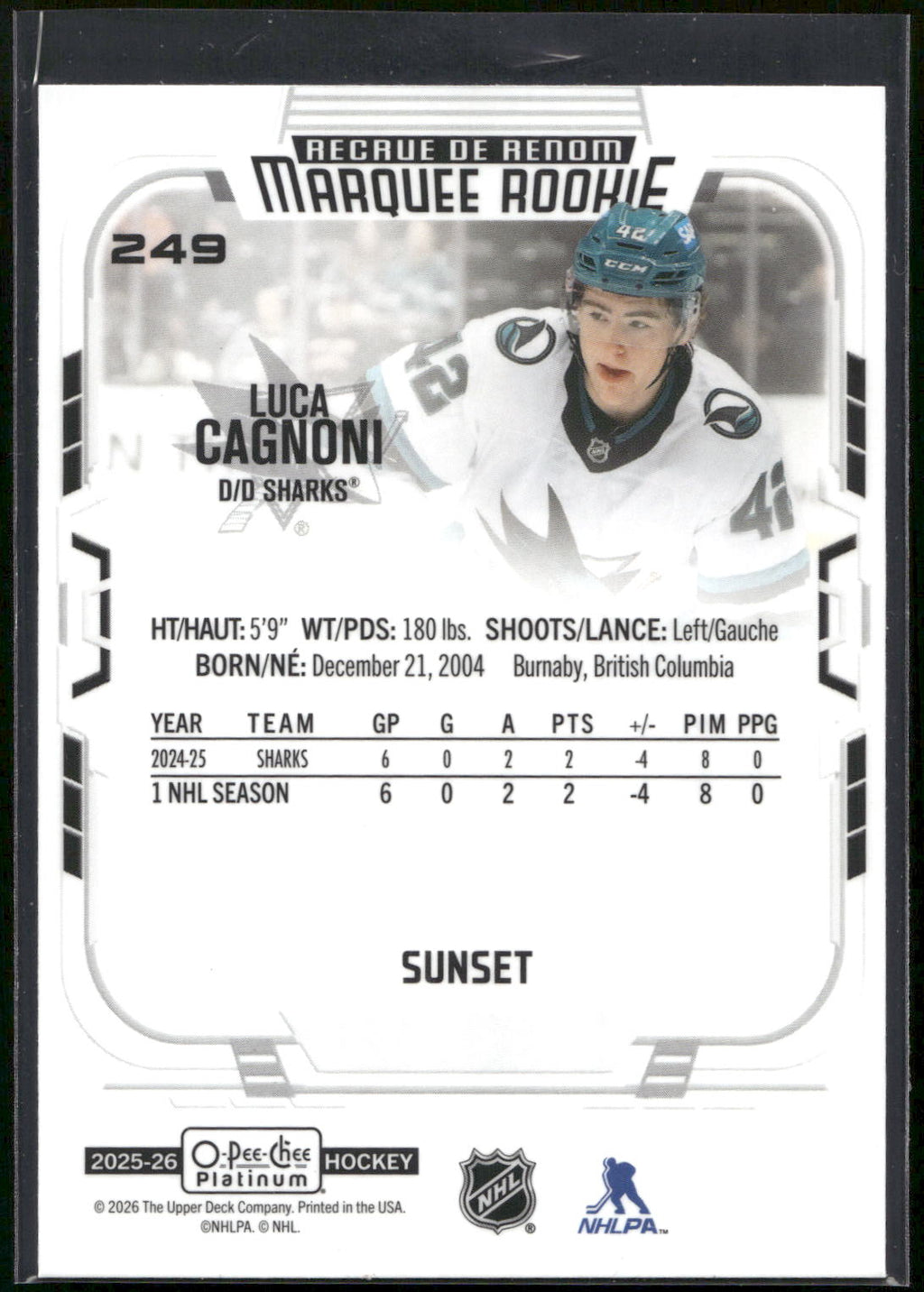 2025-26 O-Pee-Chee Platinum #249 Luca Cagnoni Sunset