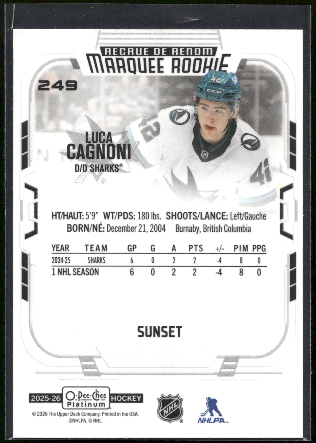 2025-26 O-Pee-Chee Platinum #249 Luca Cagnoni Sunset